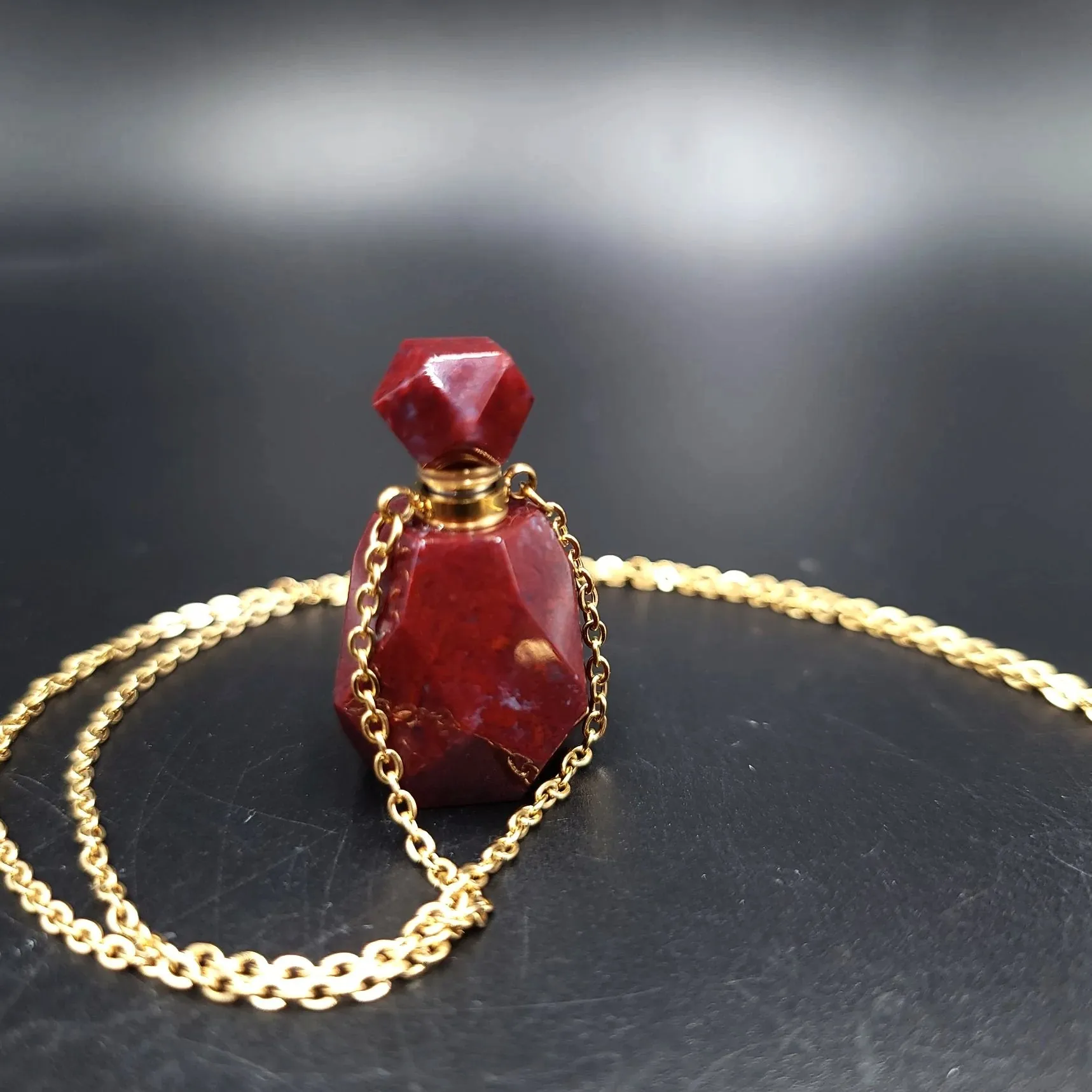 Red Jasper Bottle Pendant Necklace Sacred Geometry Holder Perfume Oils Incense Ashes