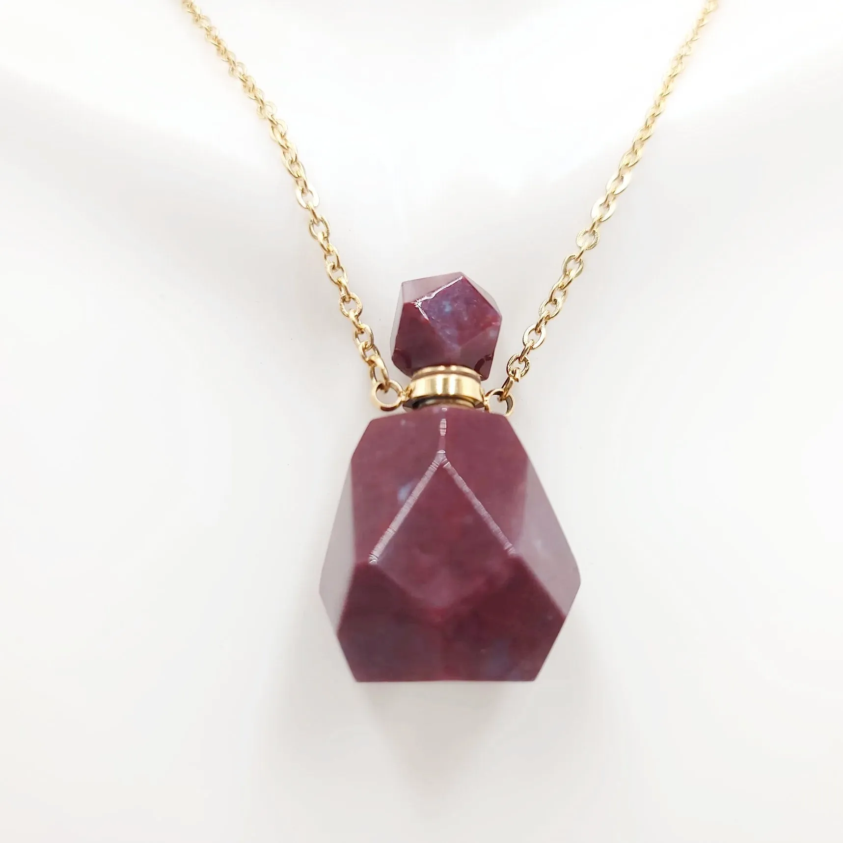 Red Jasper Bottle Pendant Necklace Sacred Geometry Holder Perfume Oils Incense Ashes