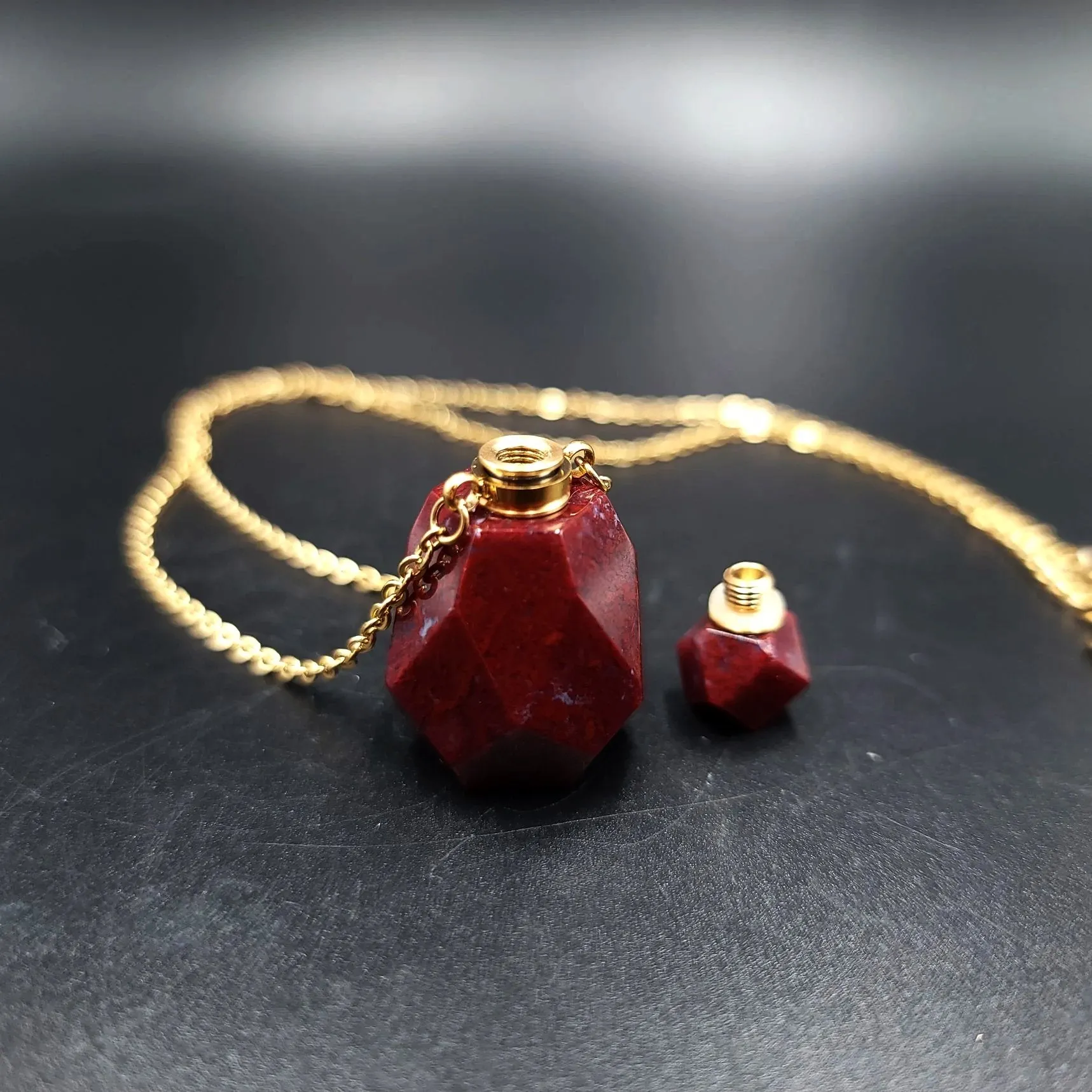 Red Jasper Bottle Pendant Necklace Sacred Geometry Holder Perfume Oils Incense Ashes