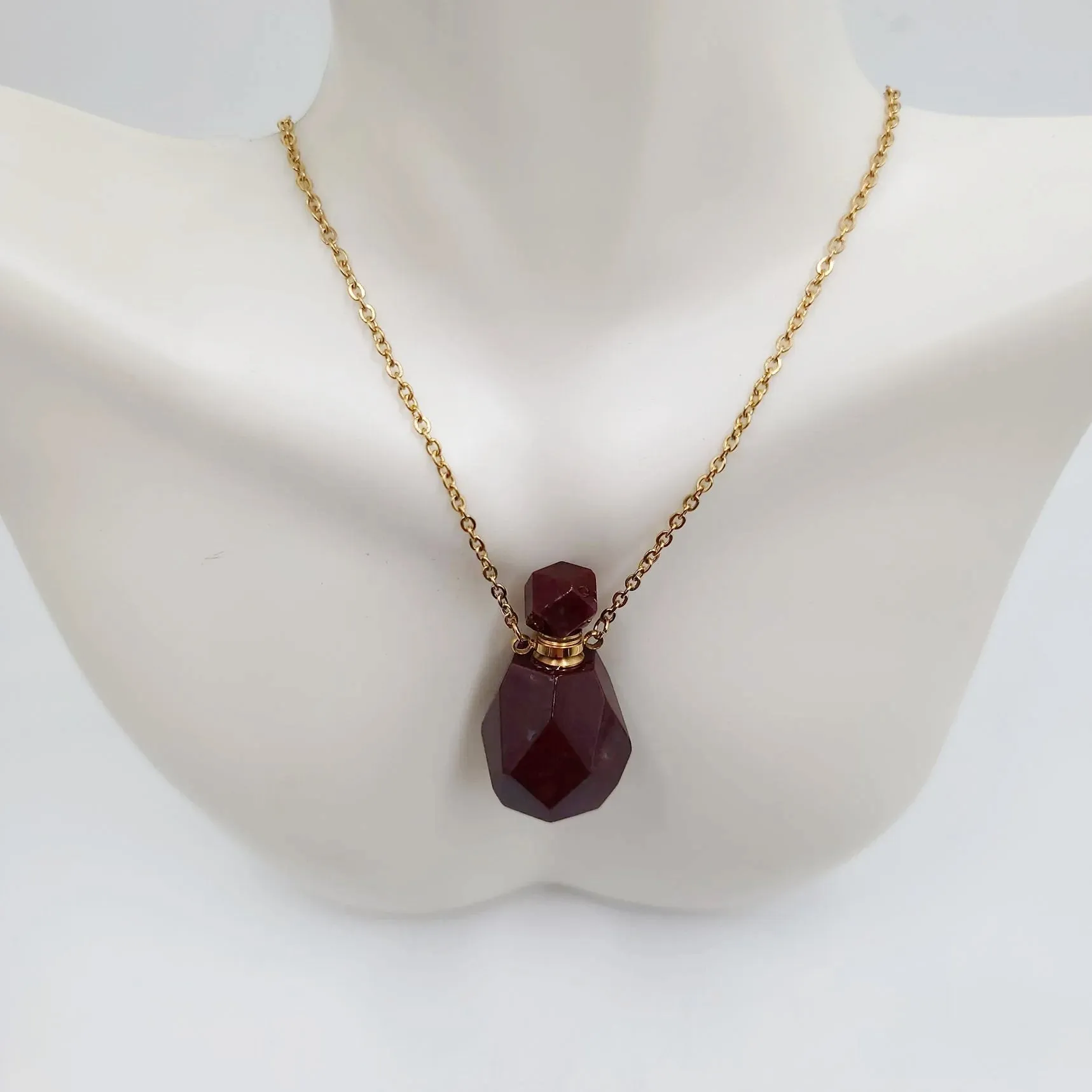 Red Jasper Bottle Pendant Necklace Sacred Geometry Holder Perfume Oils Incense Ashes