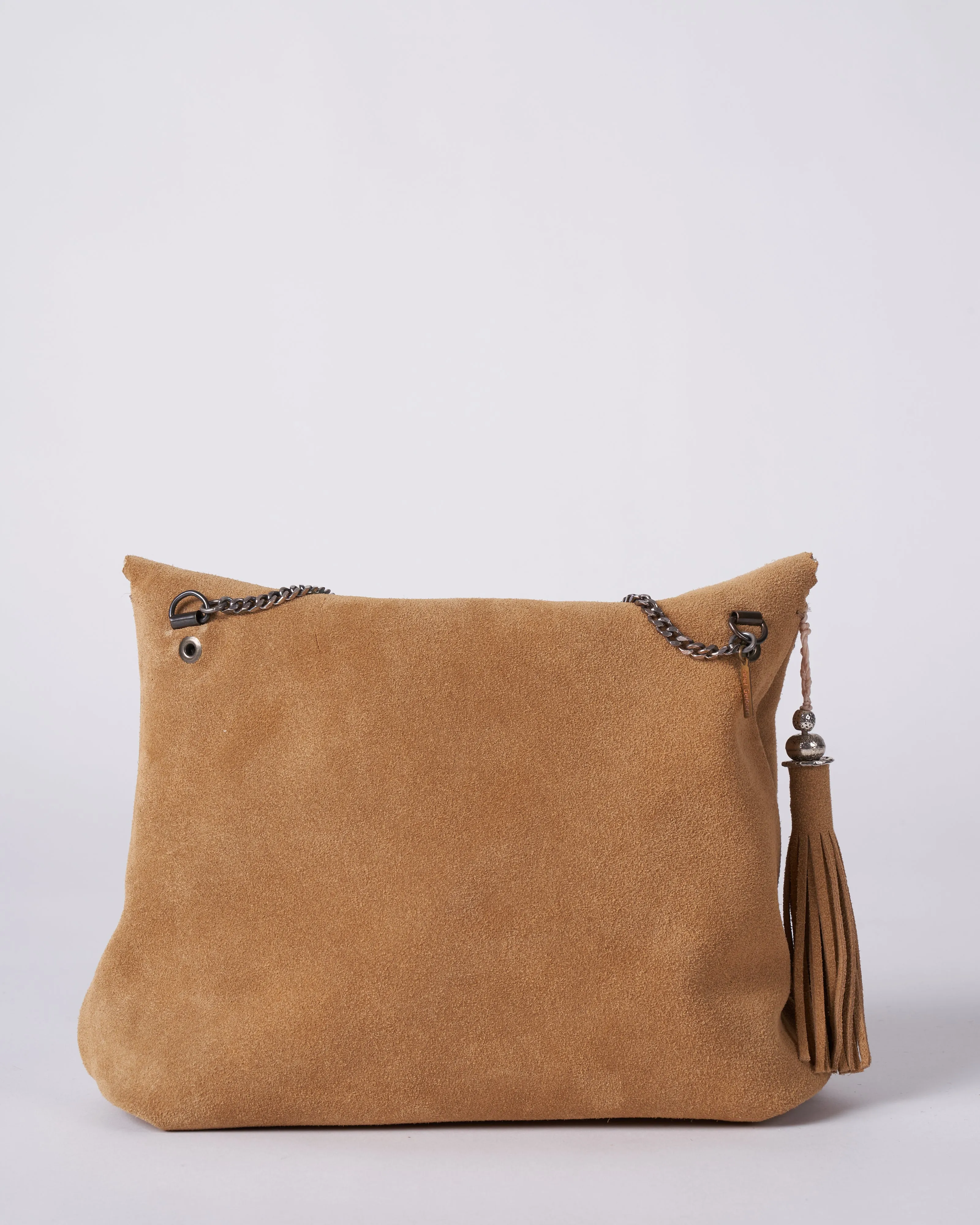 reversible bag - laser cut silver and rust suede