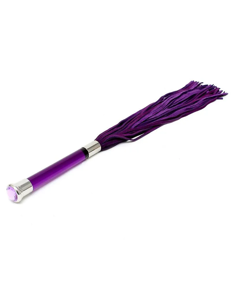Rimba - Suede Flogger Met Glazen Handvat En Kristal - Paars