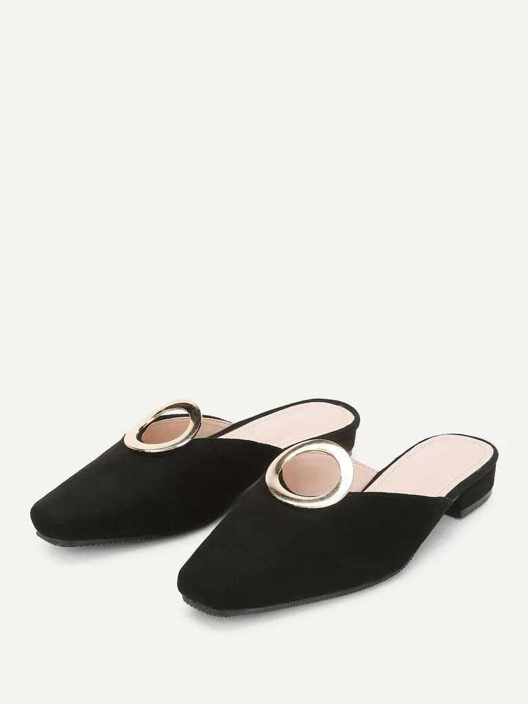 Ring Front Square Toe Suede Flats