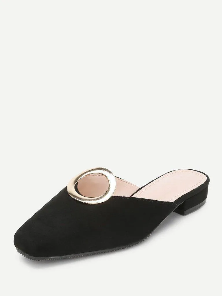 Ring Front Square Toe Suede Flats