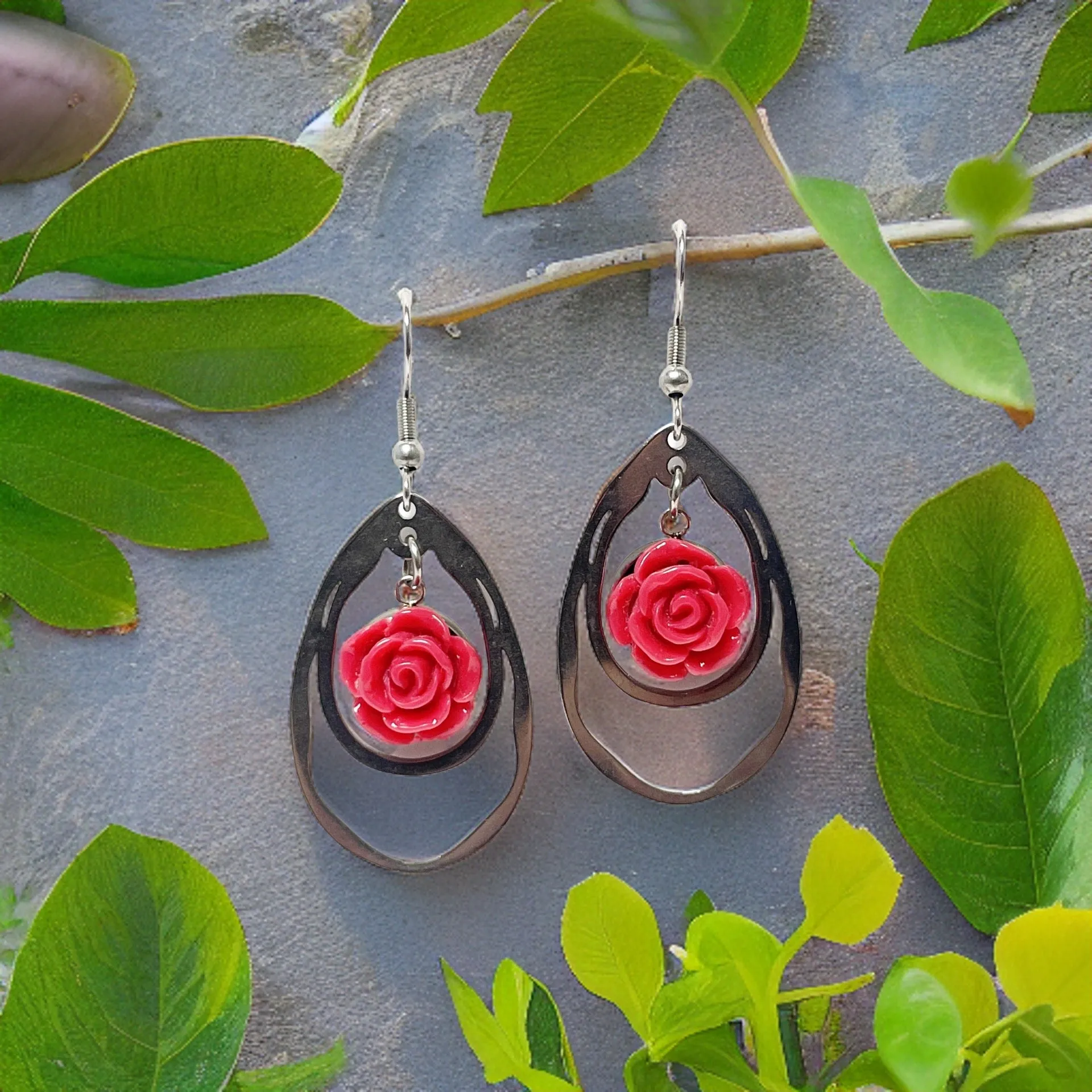 Rose hoop earrings