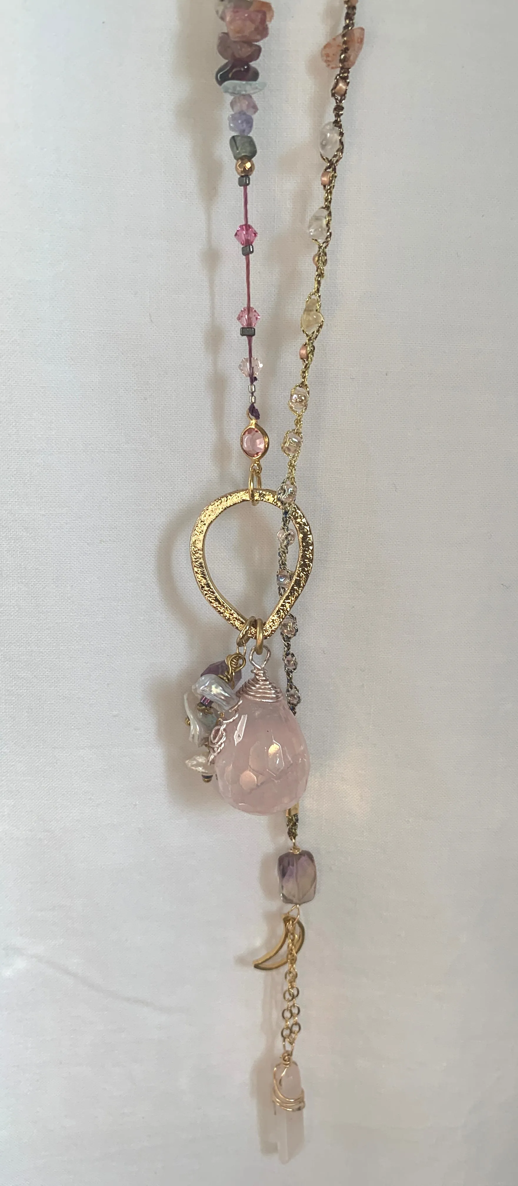 Rose Quartz 7Chakras Gold Lariat