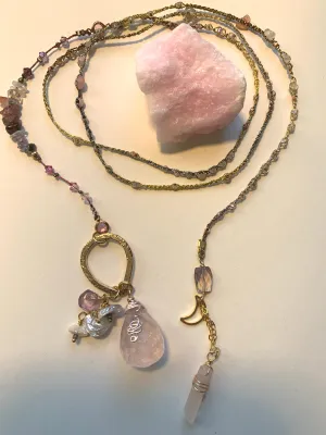 Rose Quartz 7Chakras Gold Lariat