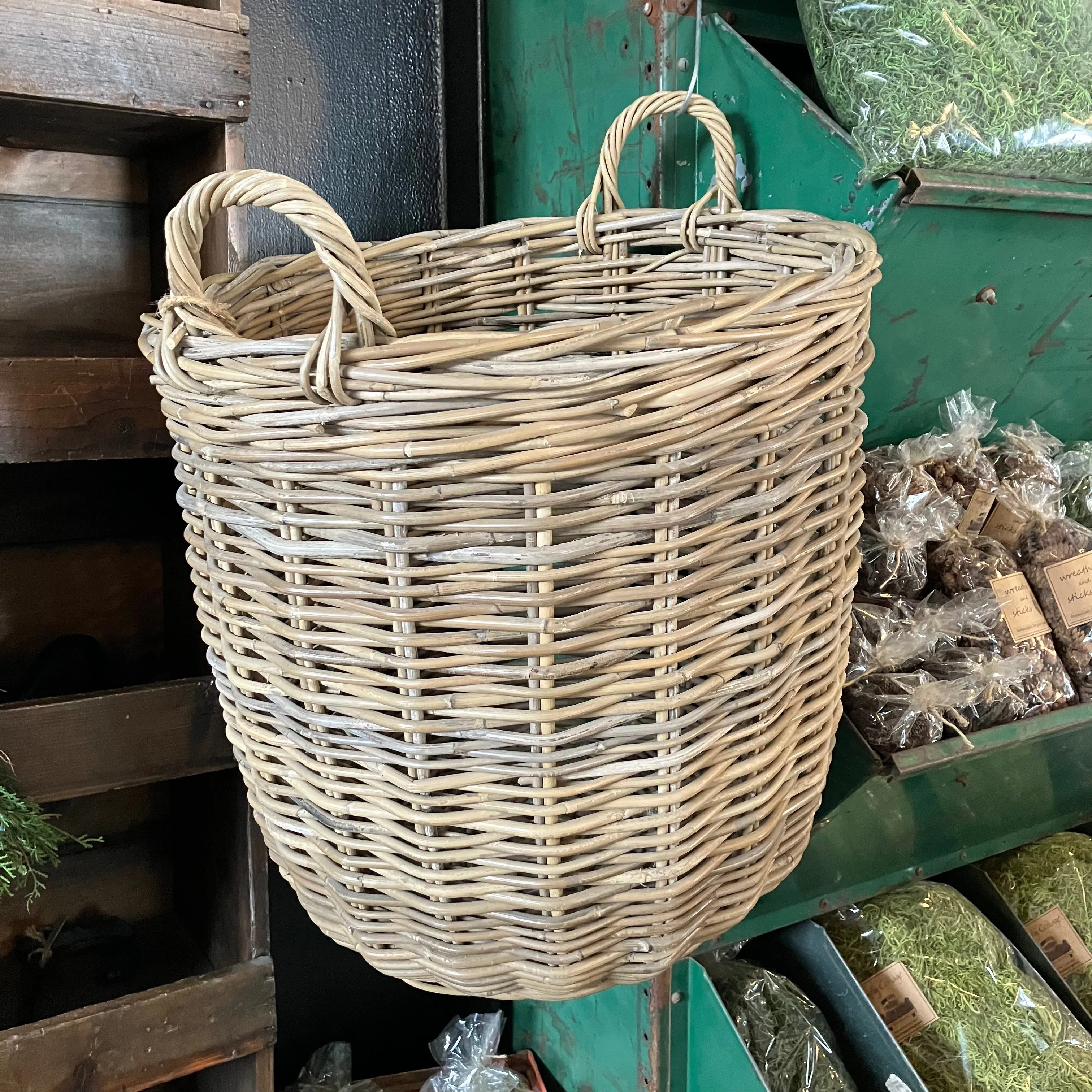 Round Wicker Basket with Handles
