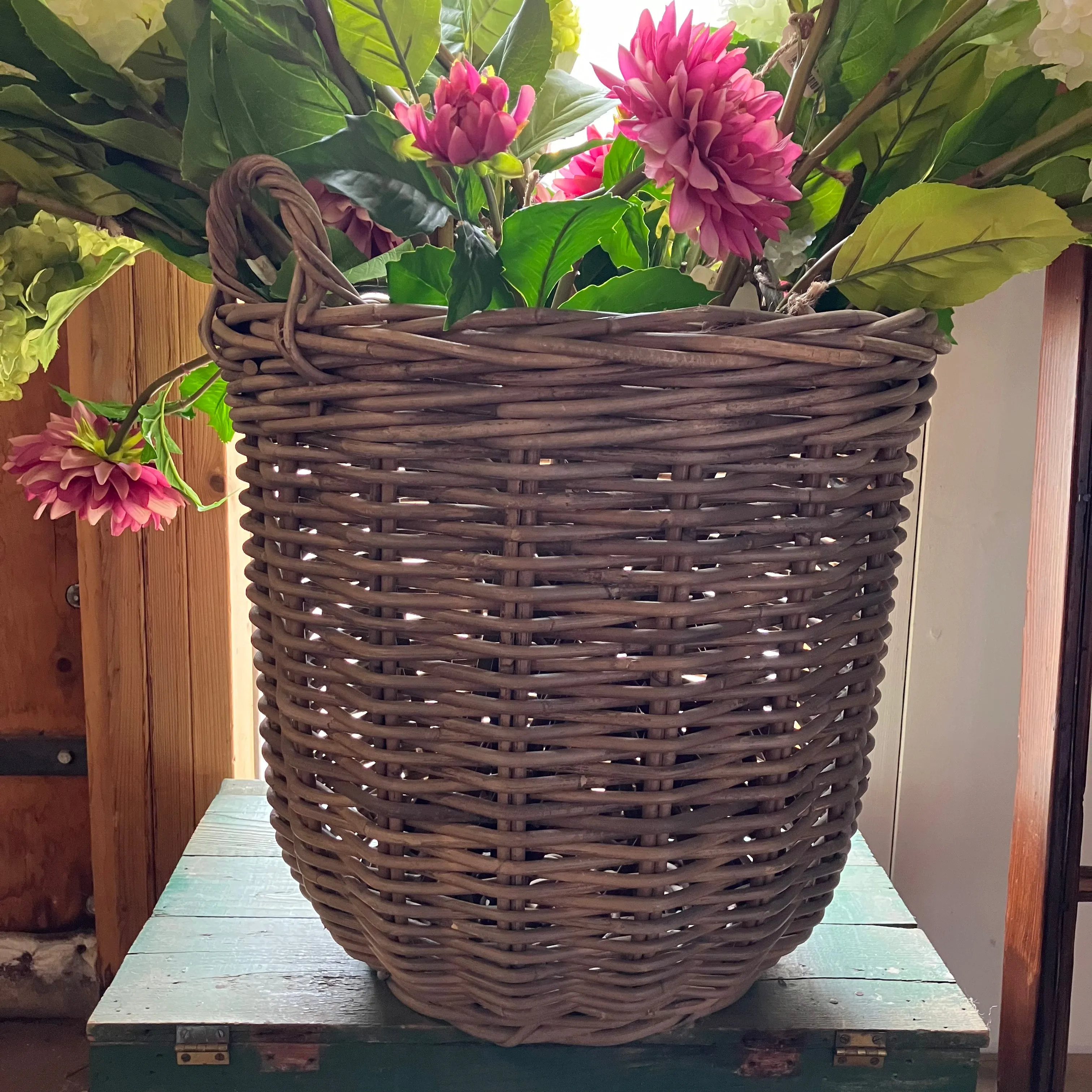 Round Wicker Basket with Handles
