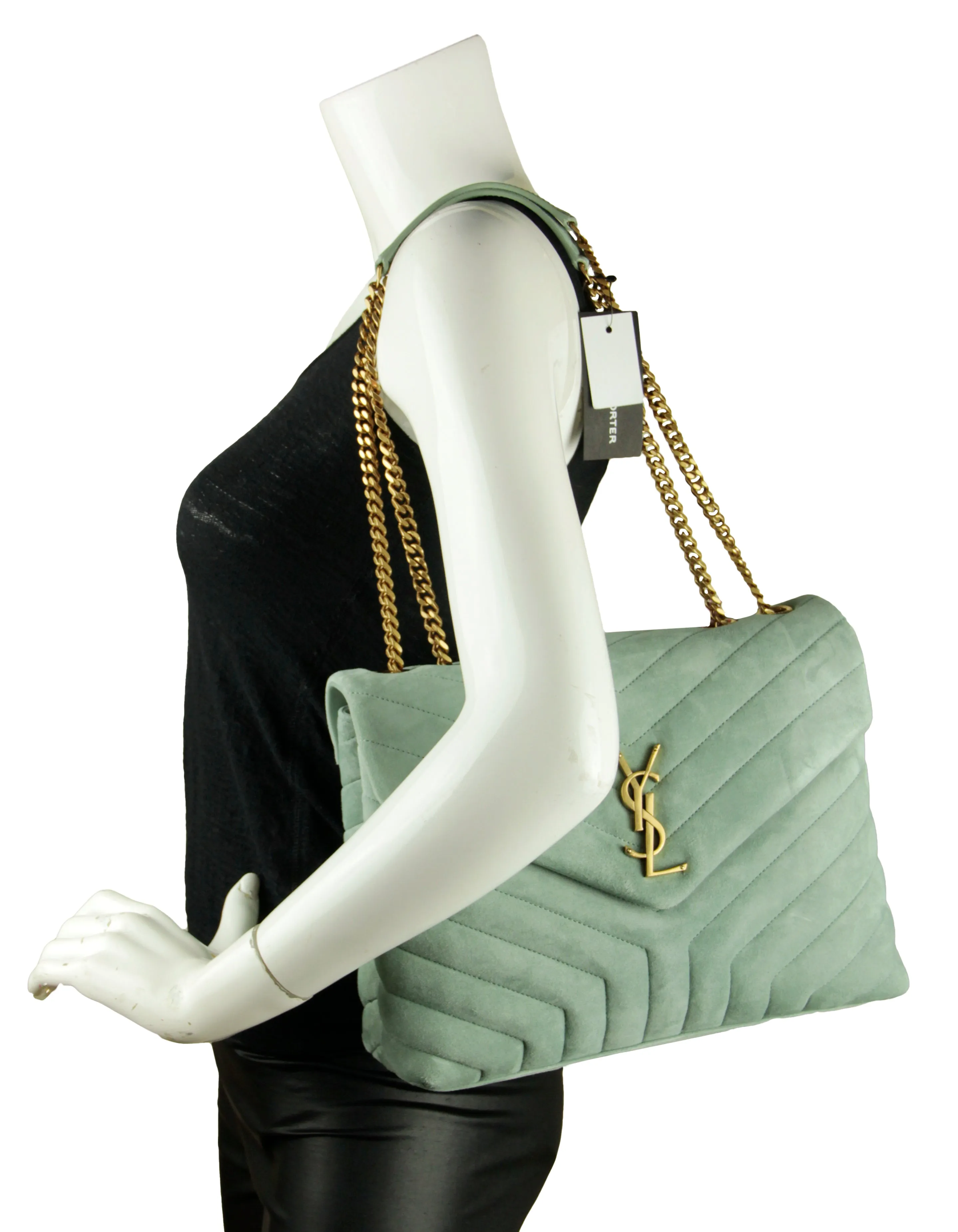 Saint Laurent Vert Opaline Suede Y Medium Loulou Chain Shoulder Bag