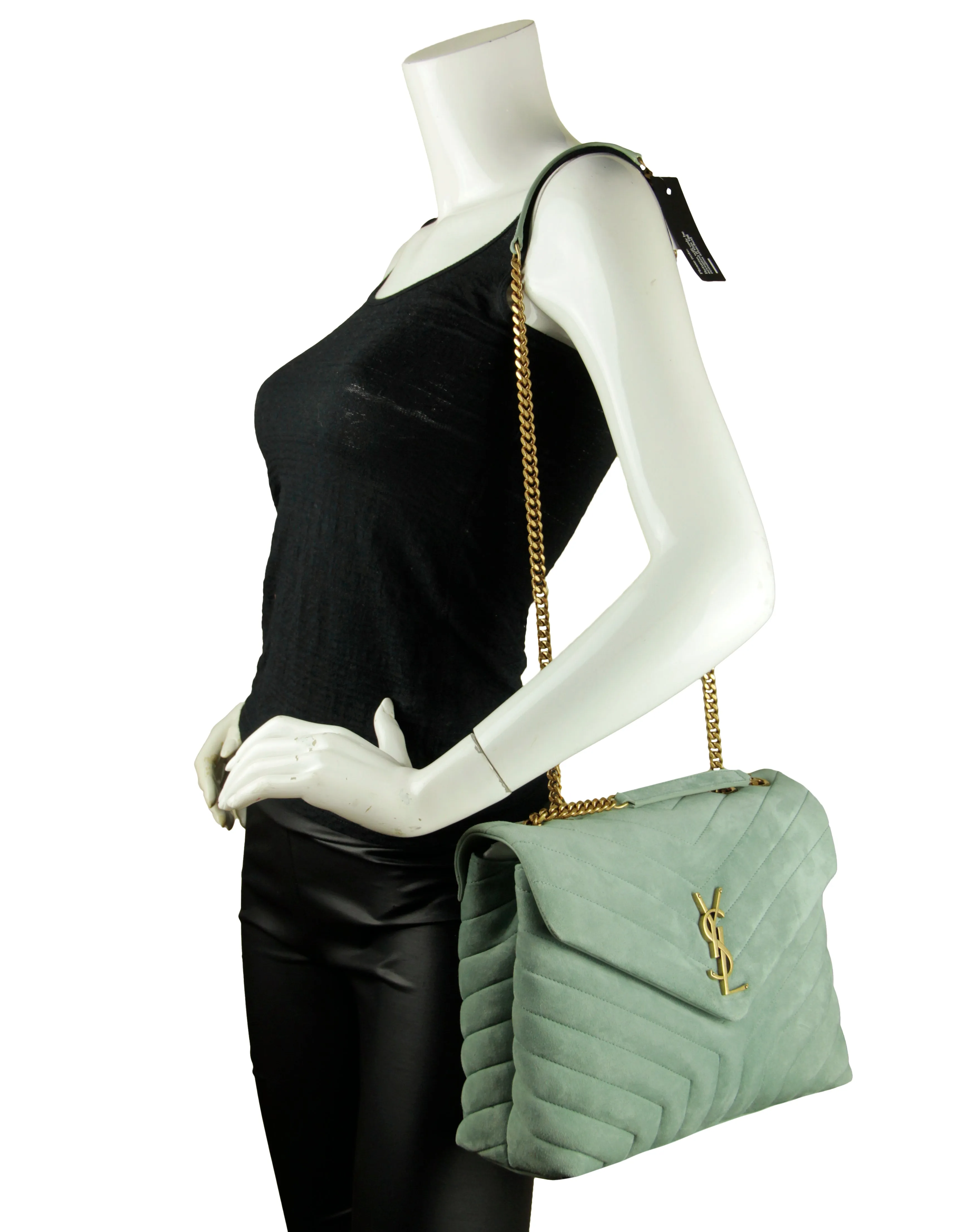 Saint Laurent Vert Opaline Suede Y Medium Loulou Chain Shoulder Bag
