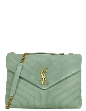 Saint Laurent Vert Opaline Suede Y Medium Loulou Chain Shoulder Bag