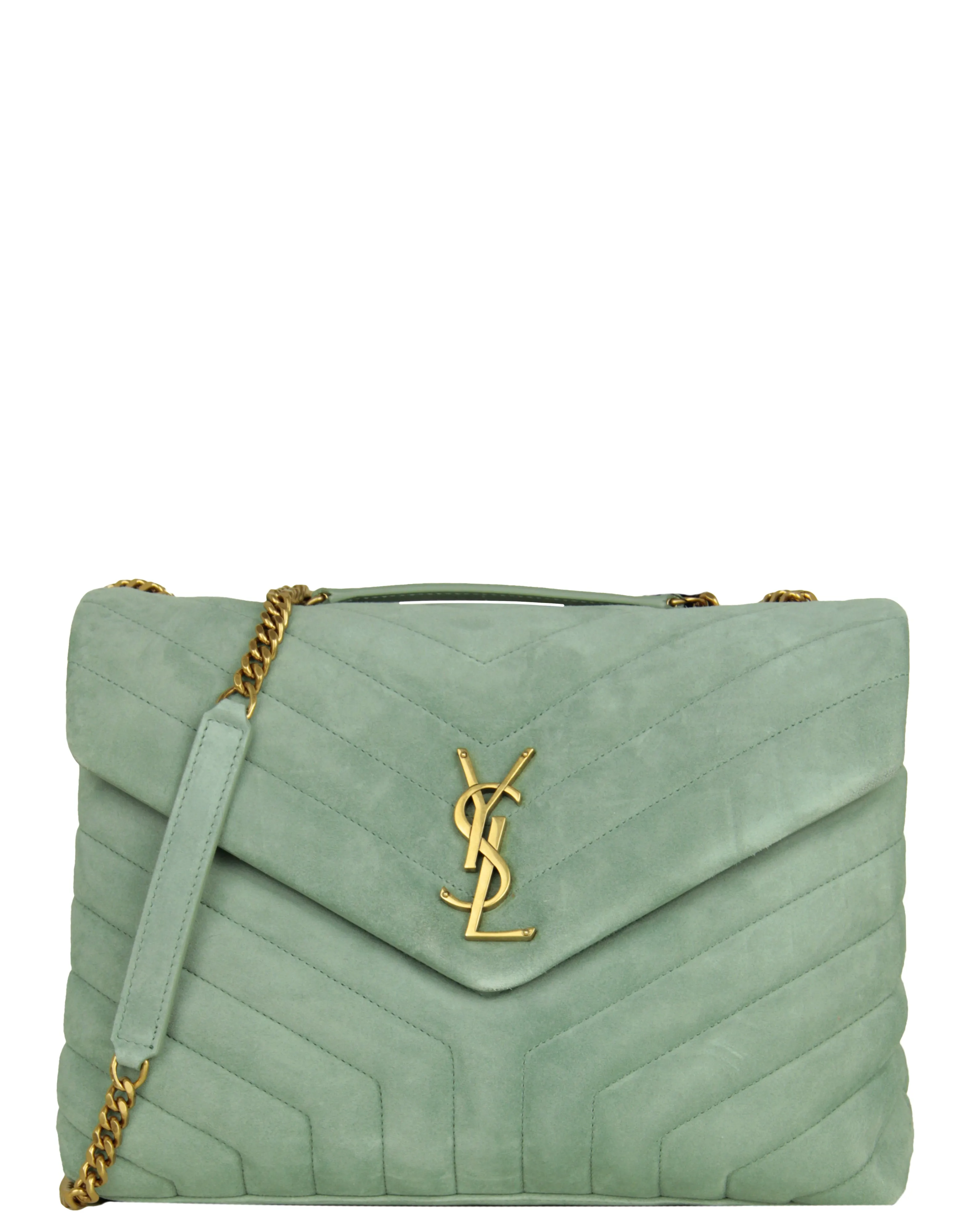 Saint Laurent Vert Opaline Suede Y Medium Loulou Chain Shoulder Bag
