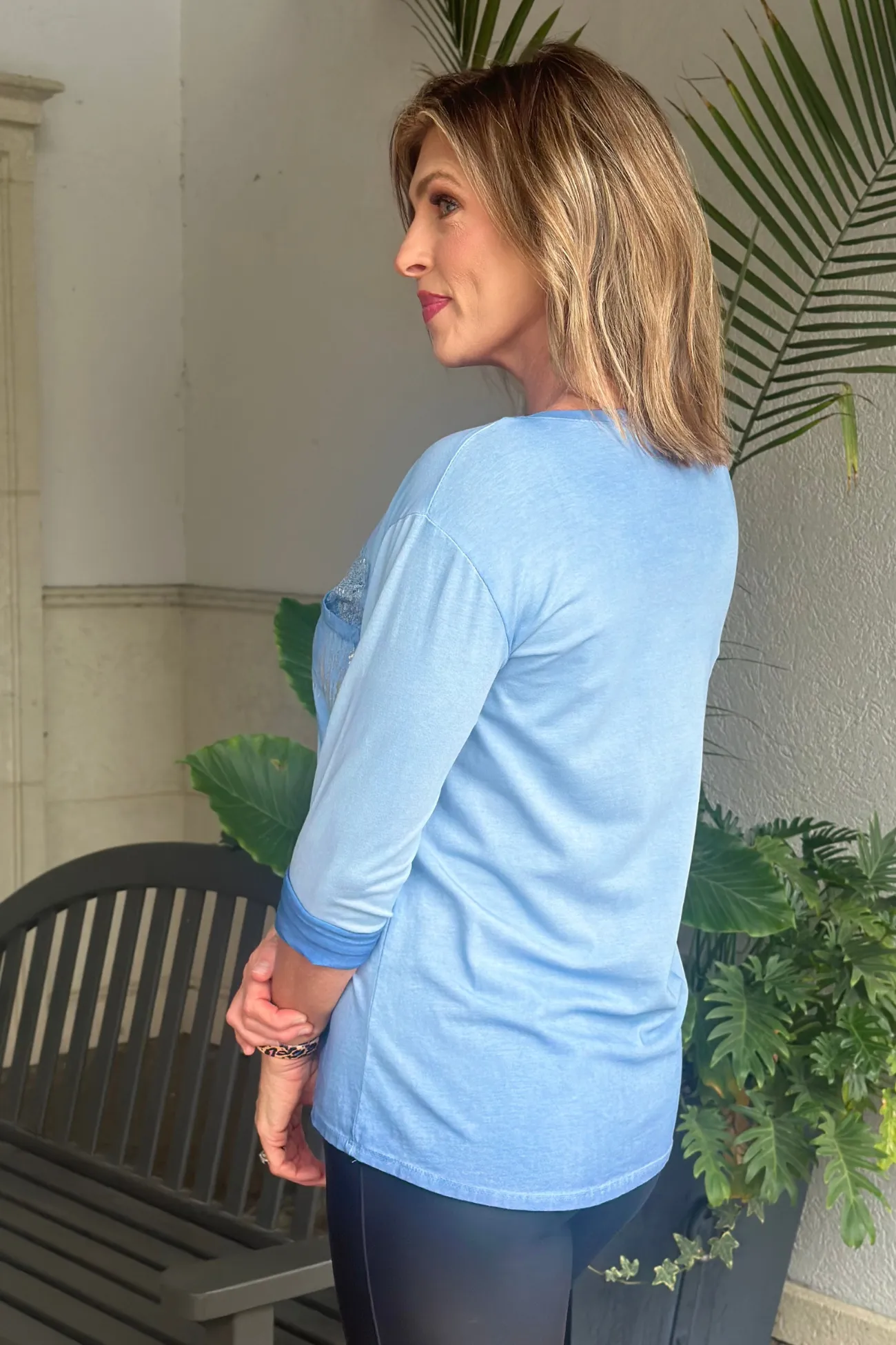 Silver Cascade Sequin Top-Blue