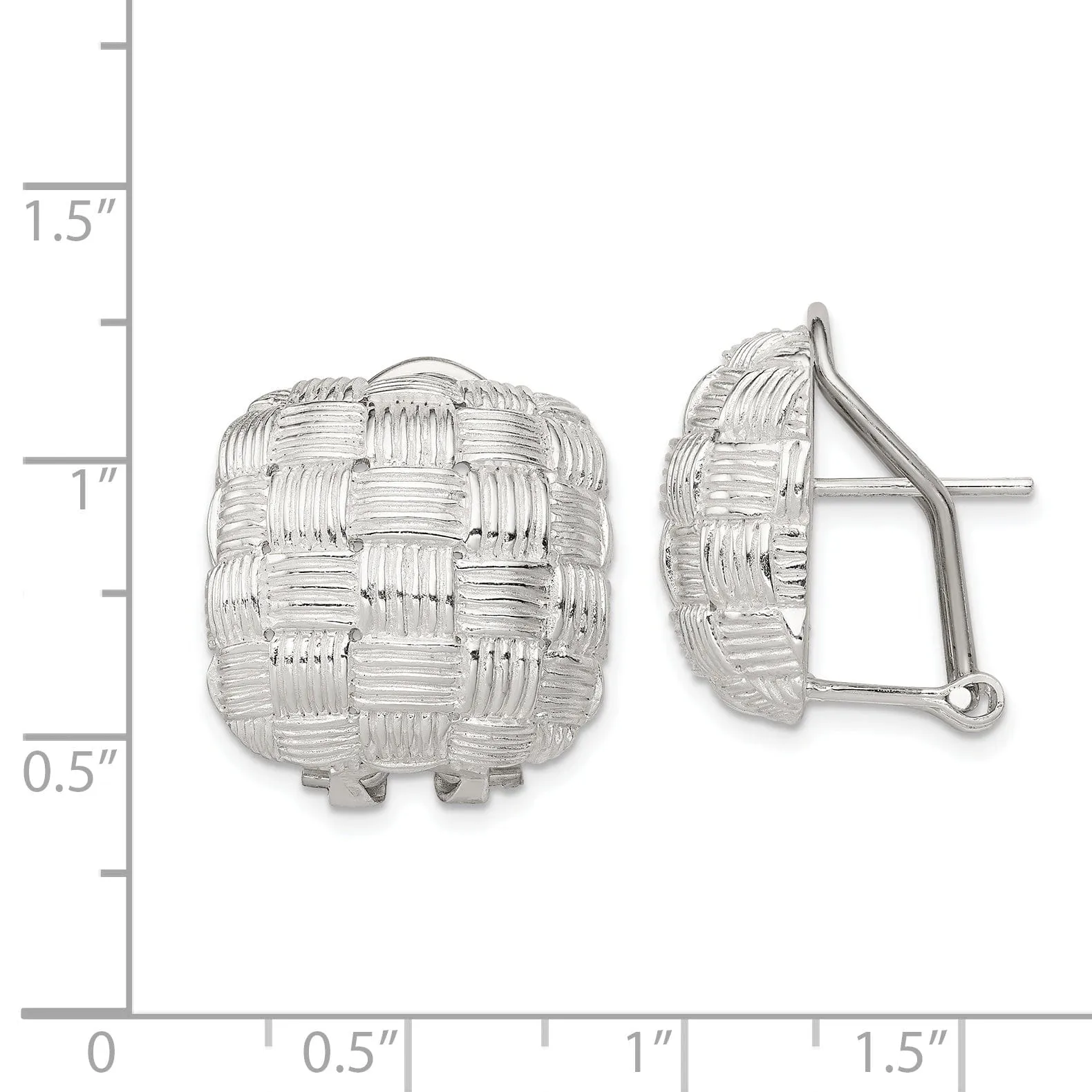 Silver Square Basket Woven Omega Back Earrings
