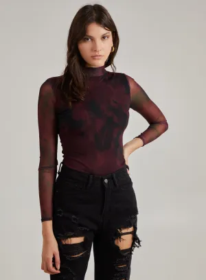 Smudge Print Long Sleeve Mesh Bodysuit