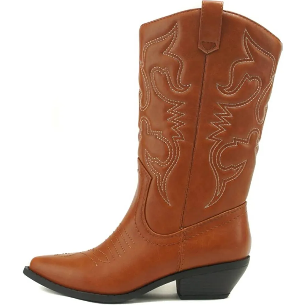Soda Reno Women Western Cowboy Pointed Toe Knee High Pull On Tabs Boots | Multiple Colors and Sizes