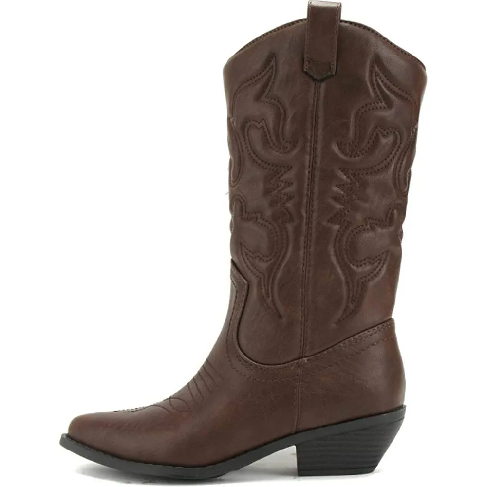 Soda Reno Women Western Cowboy Pointed Toe Knee High Pull On Tabs Boots | Multiple Colors and Sizes