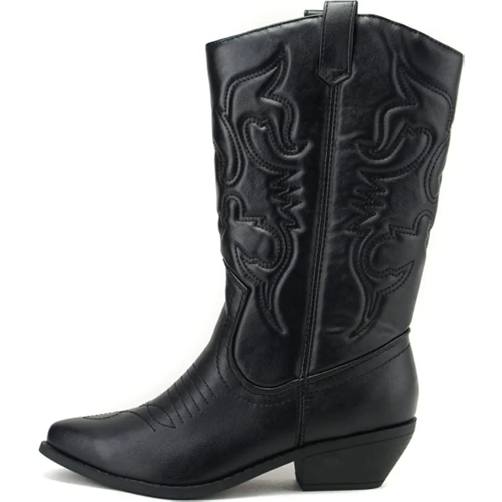 Soda Reno Women Western Cowboy Pointed Toe Knee High Pull On Tabs Boots | Multiple Colors and Sizes