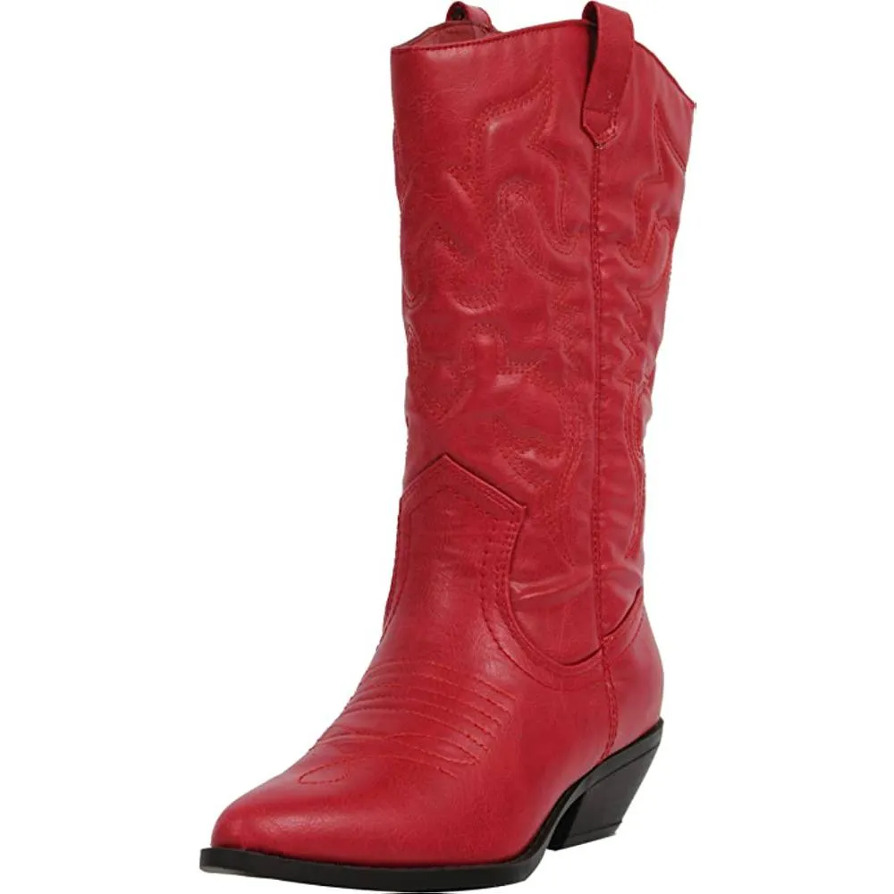 Soda Reno Women Western Cowboy Pointed Toe Knee High Pull On Tabs Boots | Multiple Colors and Sizes