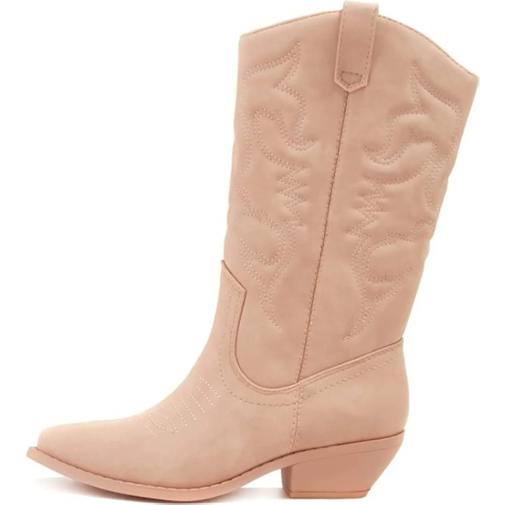 Soda Reno Women Western Cowboy Pointed Toe Knee High Pull On Tabs Boots | Multiple Colors and Sizes