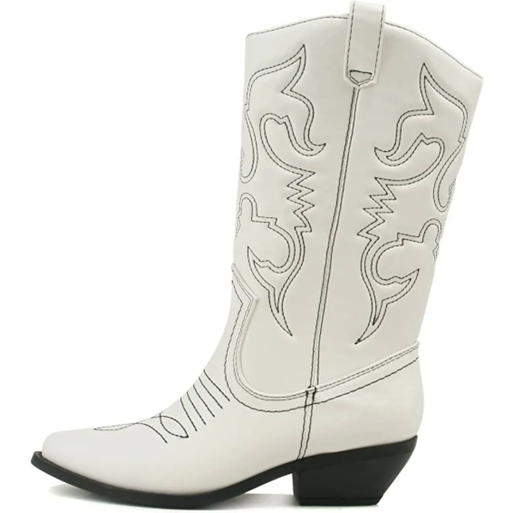 Soda Reno Women Western Cowboy Pointed Toe Knee High Pull On Tabs Boots | Multiple Colors and Sizes