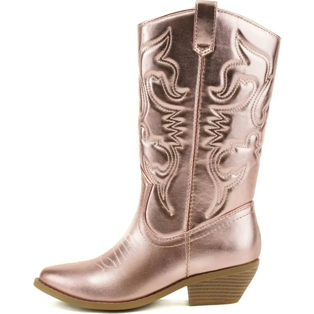 Soda Reno Women Western Cowboy Pointed Toe Knee High Pull On Tabs Boots | Multiple Colors and Sizes