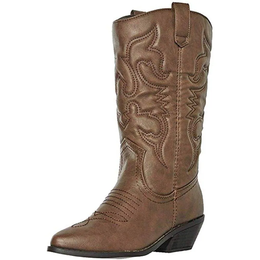 Soda Reno Women Western Cowboy Pointed Toe Knee High Pull On Tabs Boots | Multiple Colors and Sizes