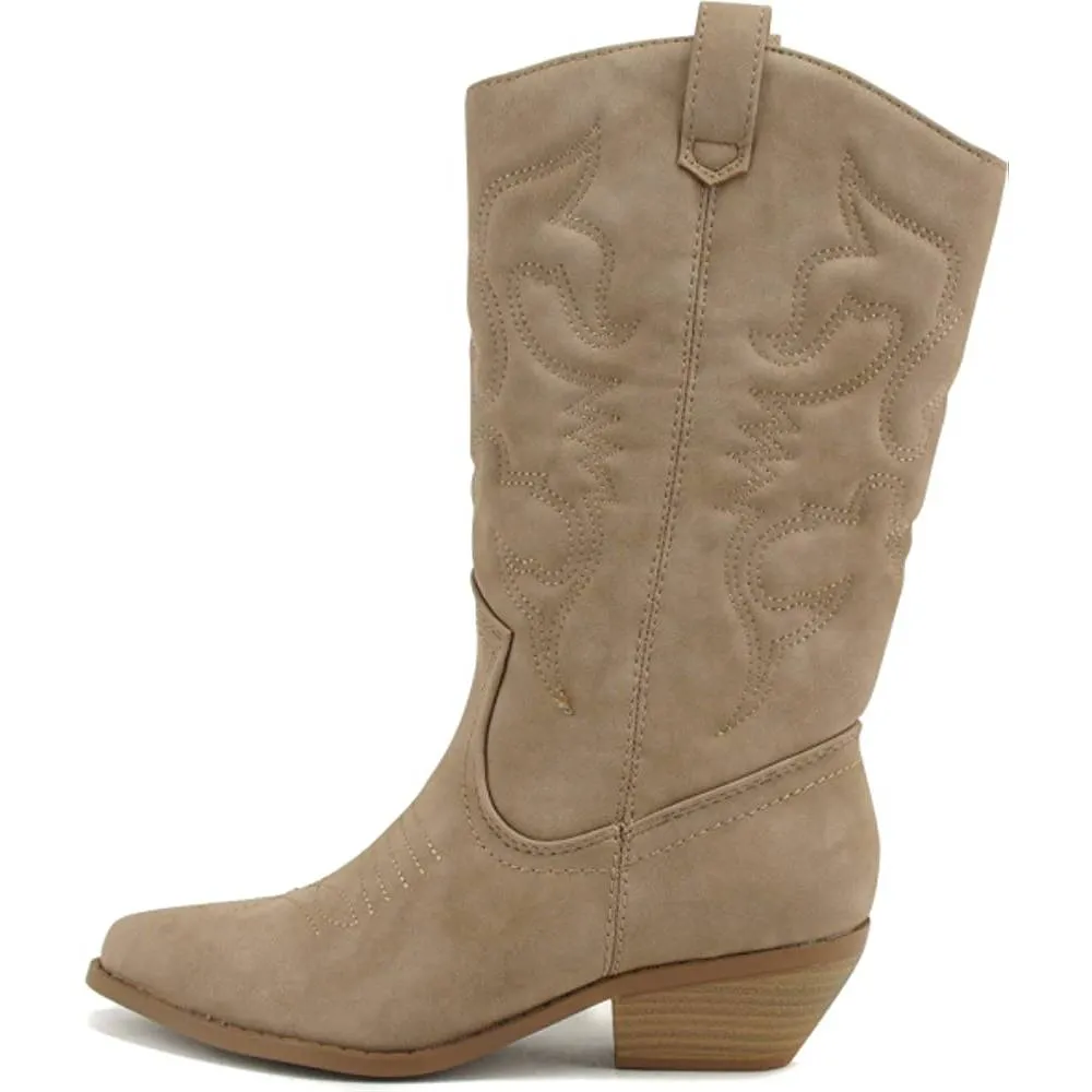 Soda Reno Women Western Cowboy Pointed Toe Knee High Pull On Tabs Boots | Multiple Colors and Sizes
