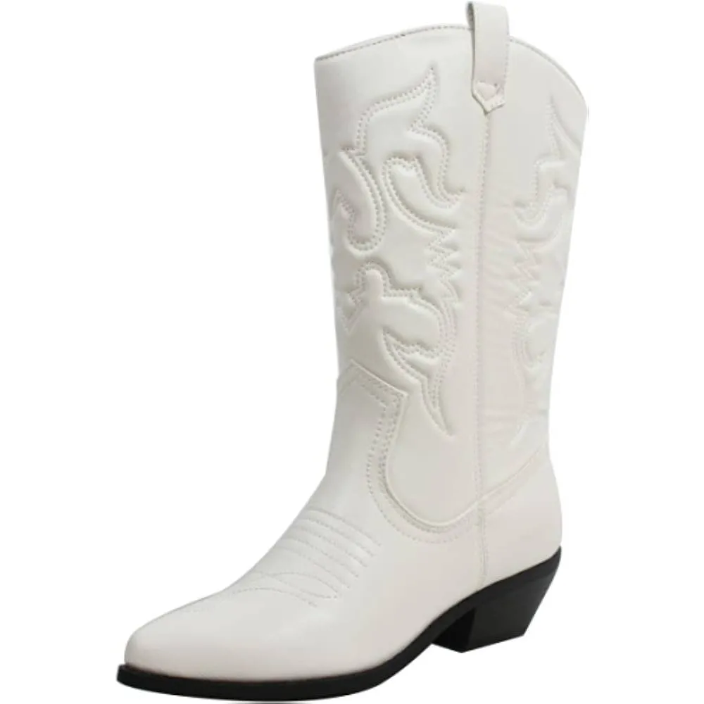 Soda Reno Women Western Cowboy Pointed Toe Knee High Pull On Tabs Boots | Multiple Colors and Sizes