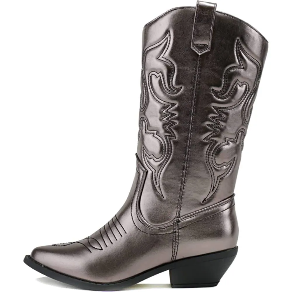 Soda Reno Women Western Cowboy Pointed Toe Knee High Pull On Tabs Boots | Multiple Colors and Sizes