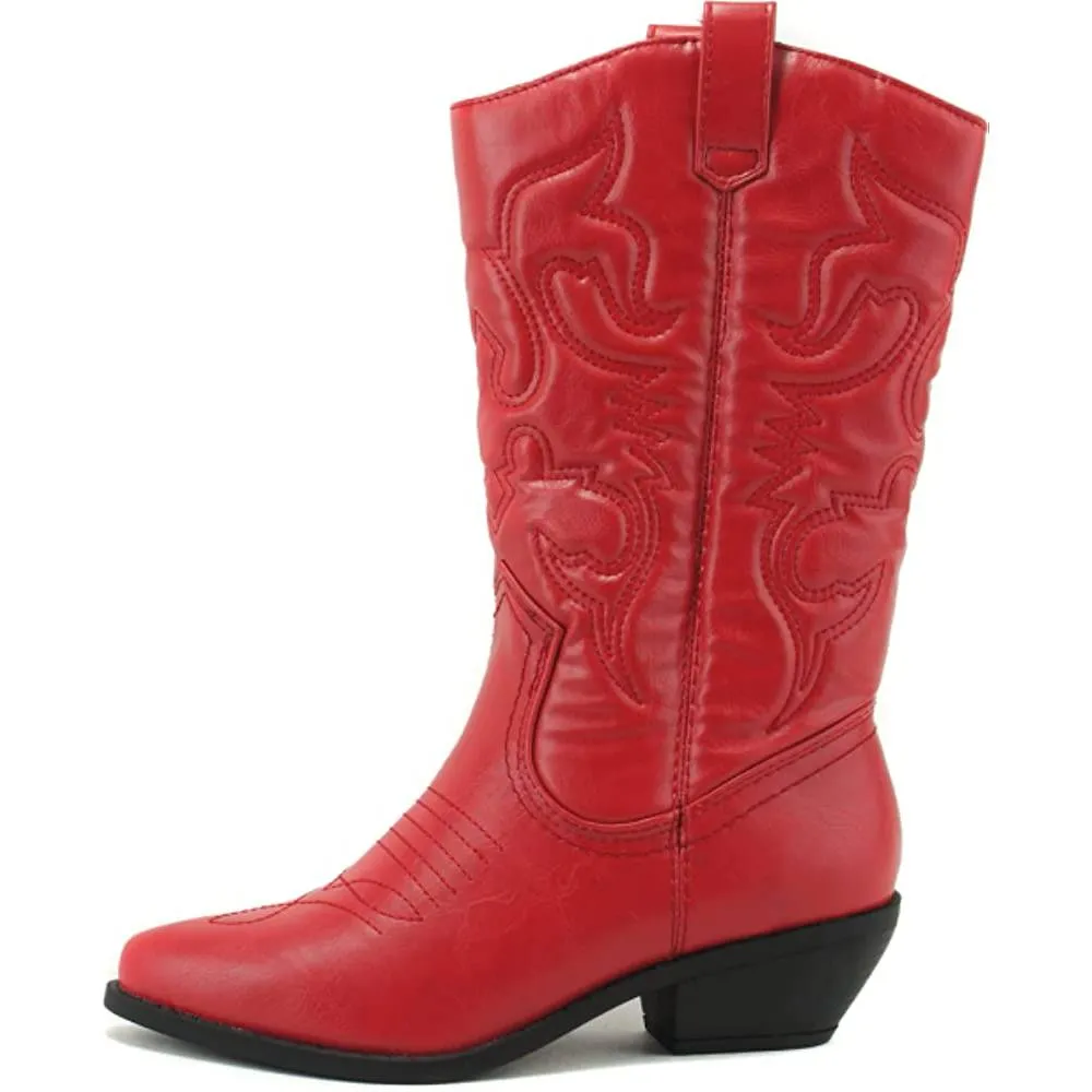 Soda Reno Women Western Cowboy Pointed Toe Knee High Pull On Tabs Boots | Multiple Colors and Sizes