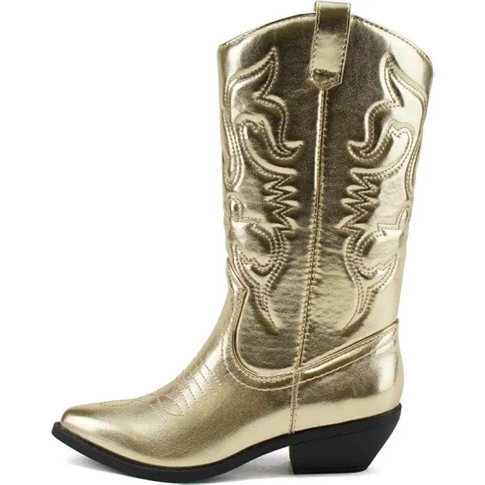 Soda Reno Women Western Cowboy Pointed Toe Knee High Pull On Tabs Boots | Multiple Colors and Sizes