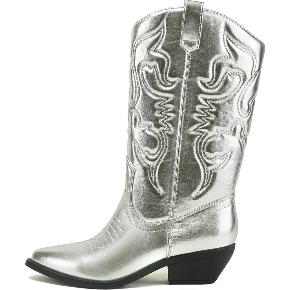 Soda Reno Women Western Cowboy Pointed Toe Knee High Pull On Tabs Boots | Multiple Colors and Sizes