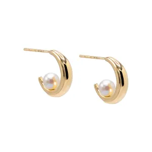 Solid Graduated Open Pearl Hoop Earring 14K