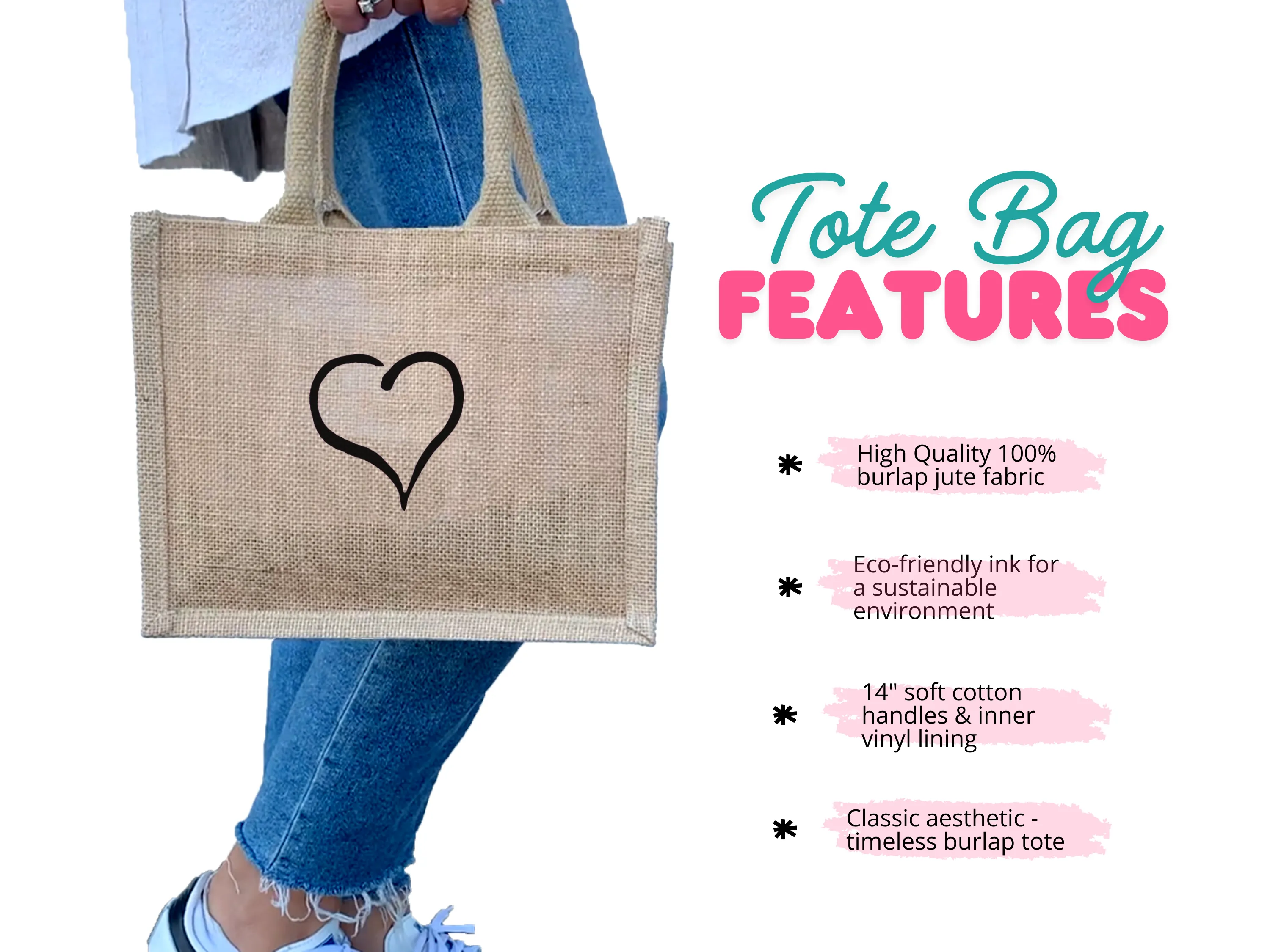 Theta Phi Alpha Heart and Sorority Letters Burlap Tote Bag