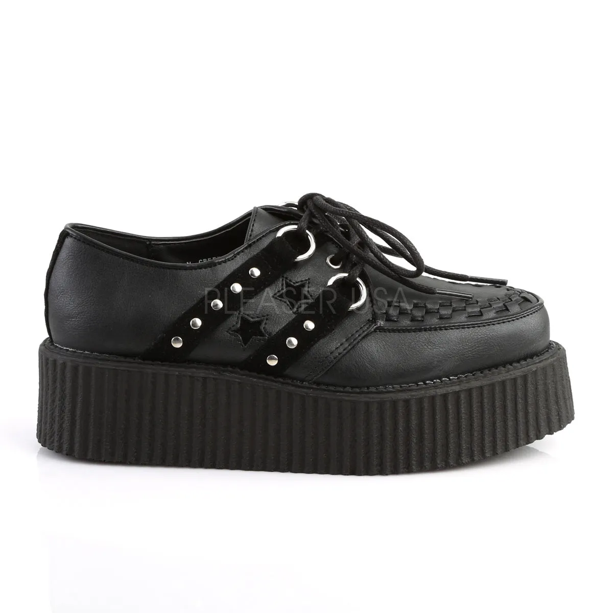 V-CREEPER-538  Black Vegan Leather-Suede