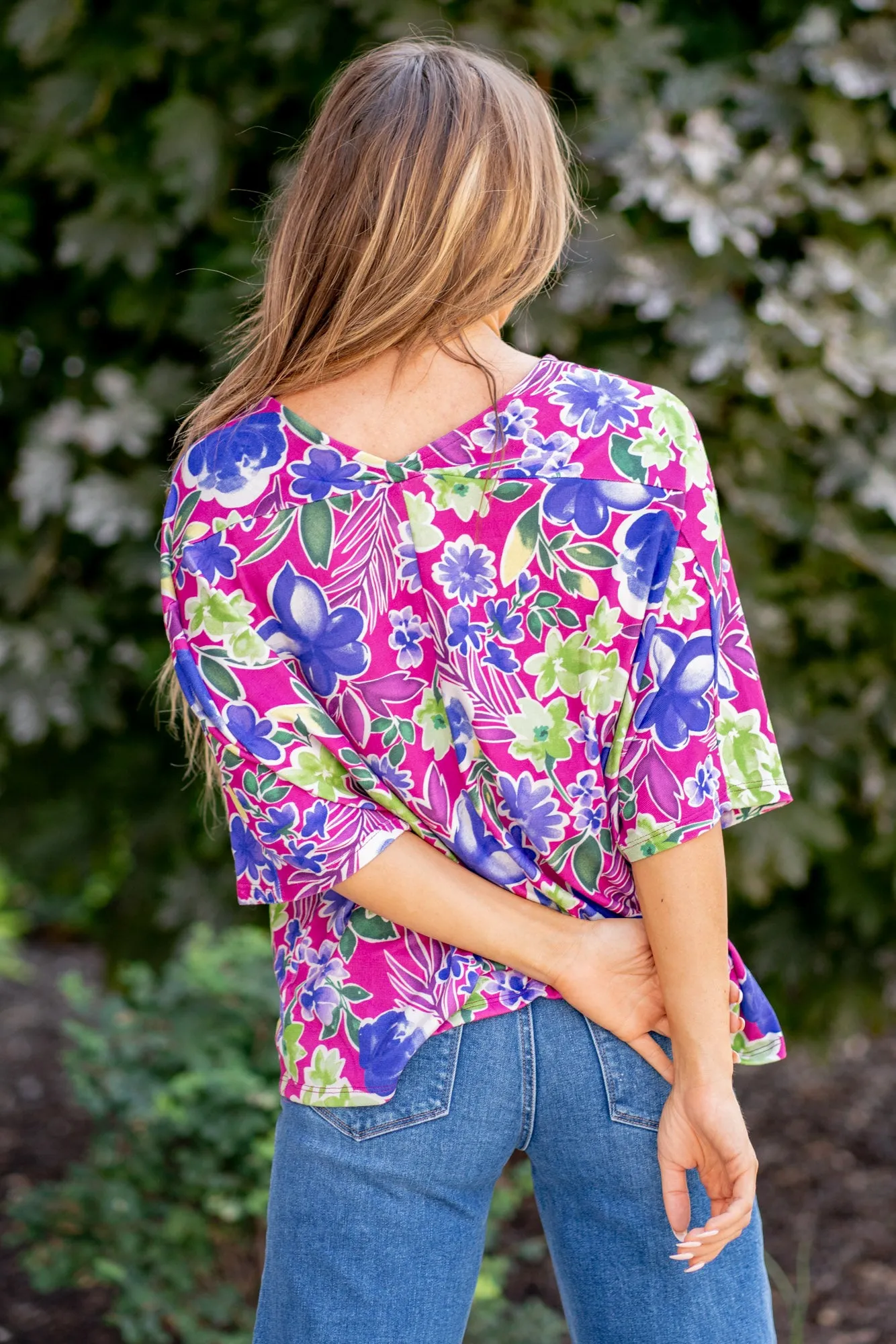 V-Neck Floral Half Sleeve Top Regular & Plus Sizes