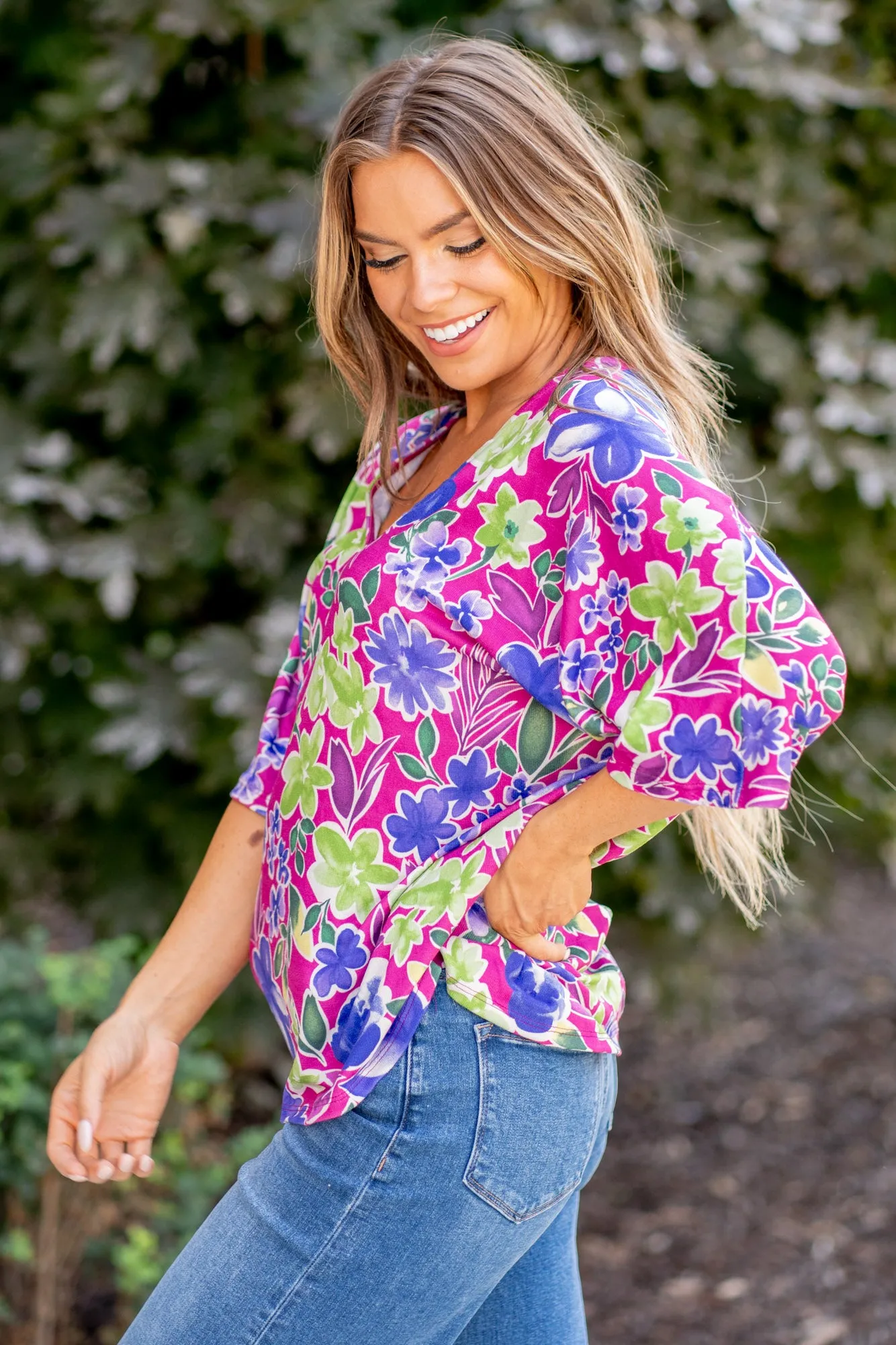 V-Neck Floral Half Sleeve Top Regular & Plus Sizes