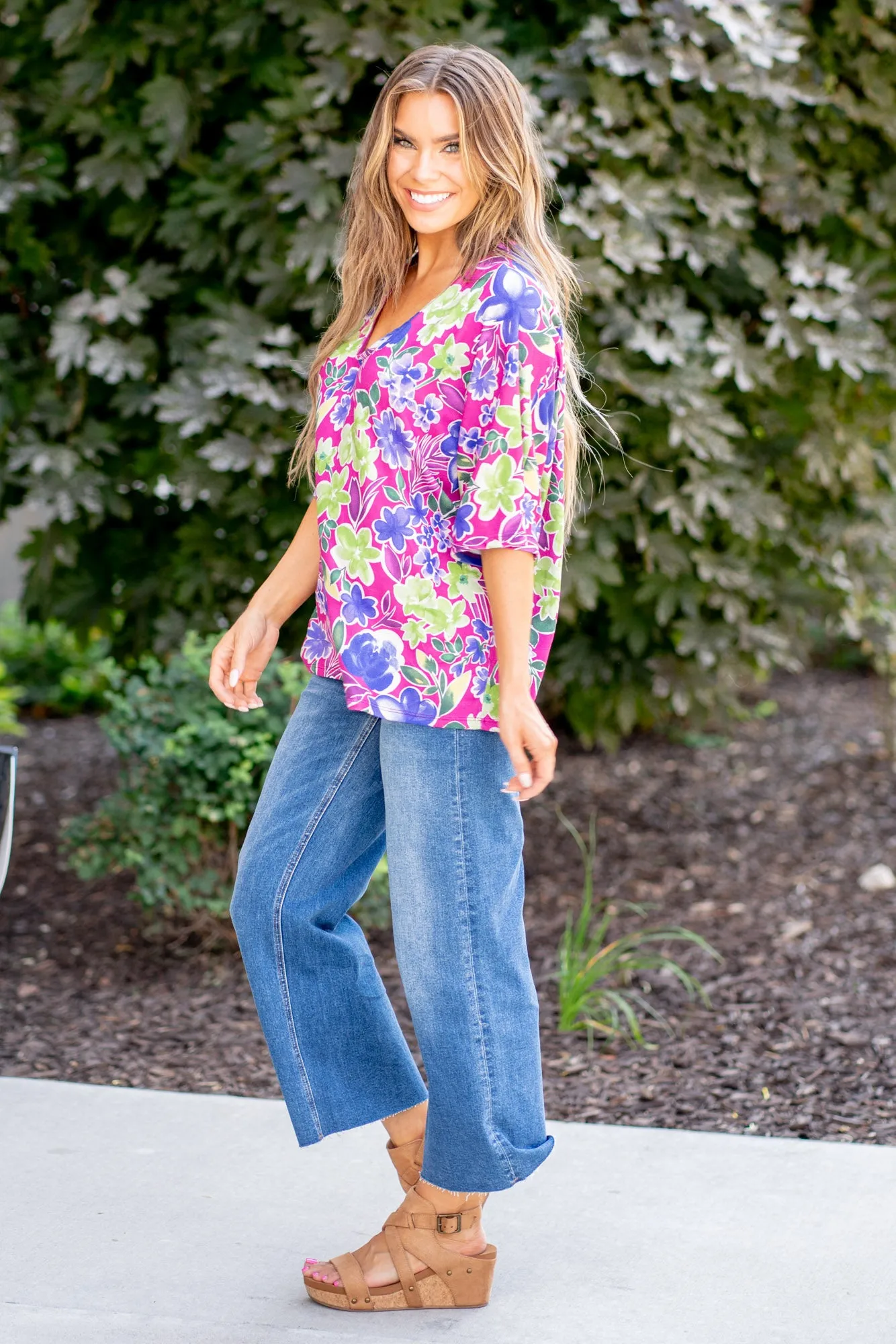 V-Neck Floral Half Sleeve Top Regular & Plus Sizes