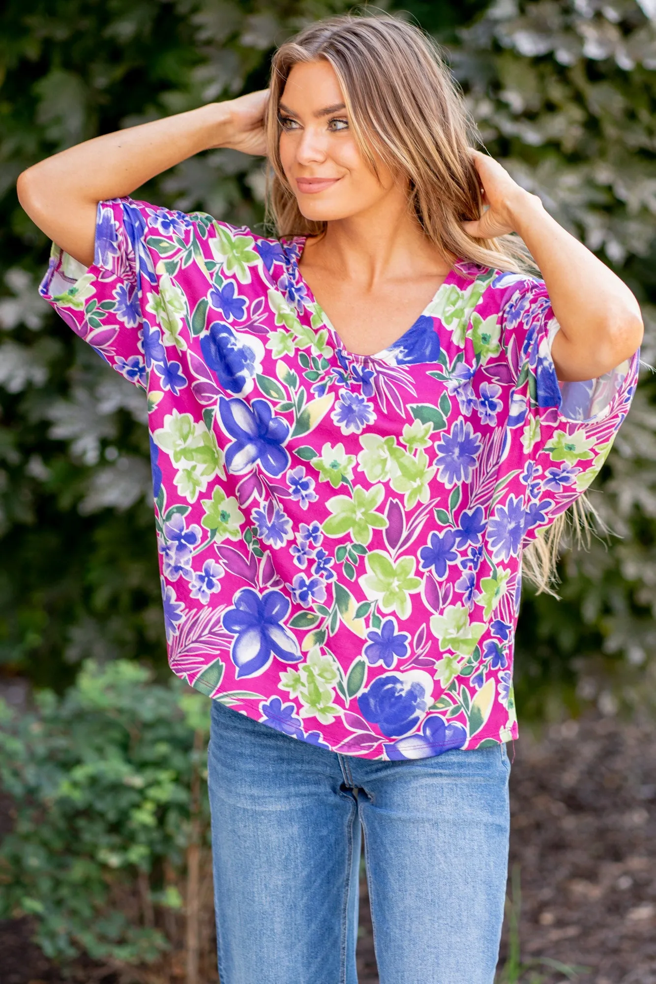 V-Neck Floral Half Sleeve Top Regular & Plus Sizes