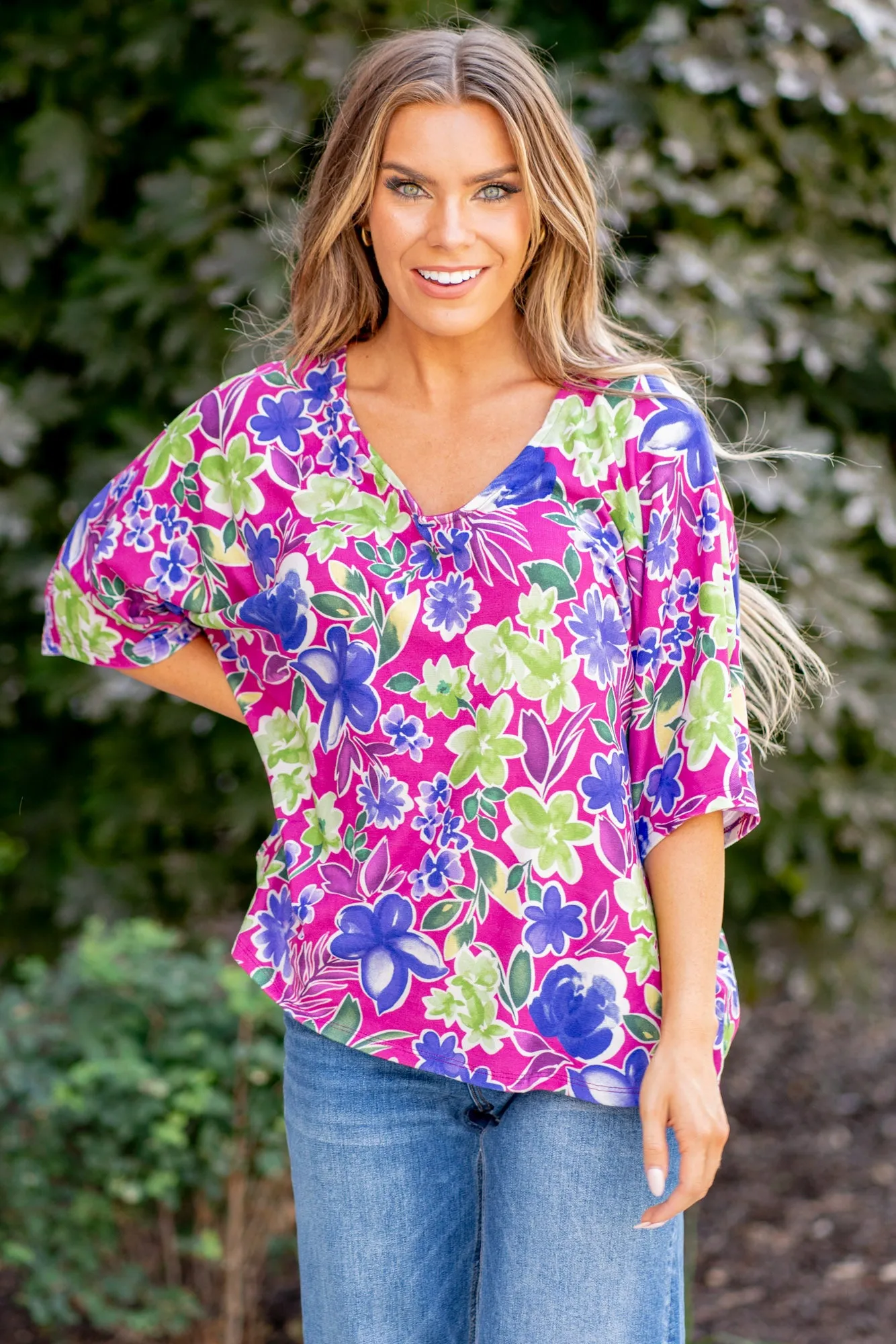 V-Neck Floral Half Sleeve Top Regular & Plus Sizes