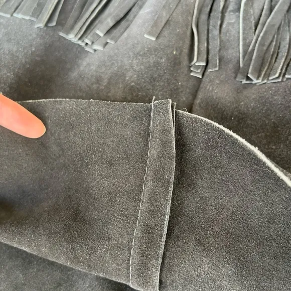 Vintage Suede Black Leather‎ Short Skirt w/ Fringe Rodeo Biker Cowgirl Boho M