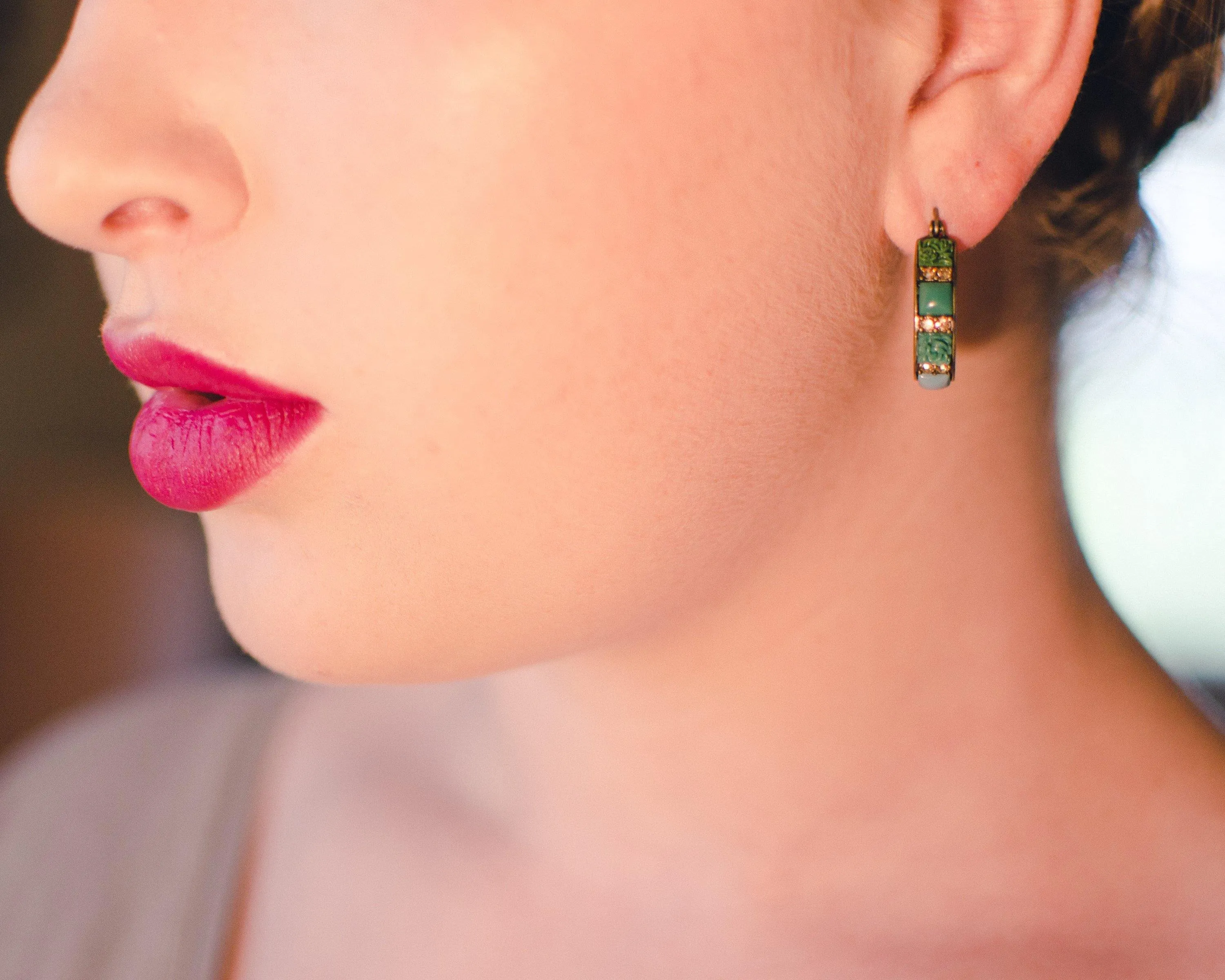 Vintage Turquoise Lucite Flower and Rhinestone Hoop Earrings
