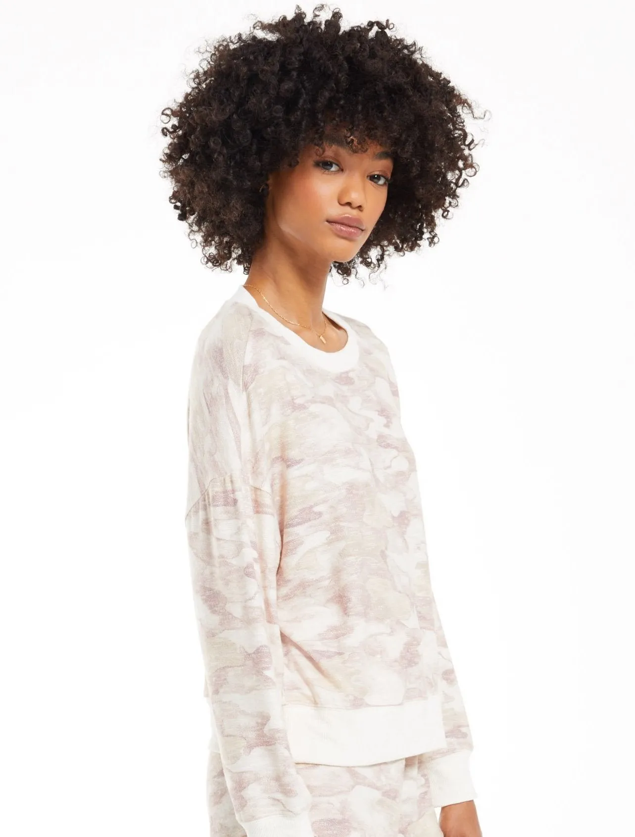 Watercolor camo loungewear set in bone