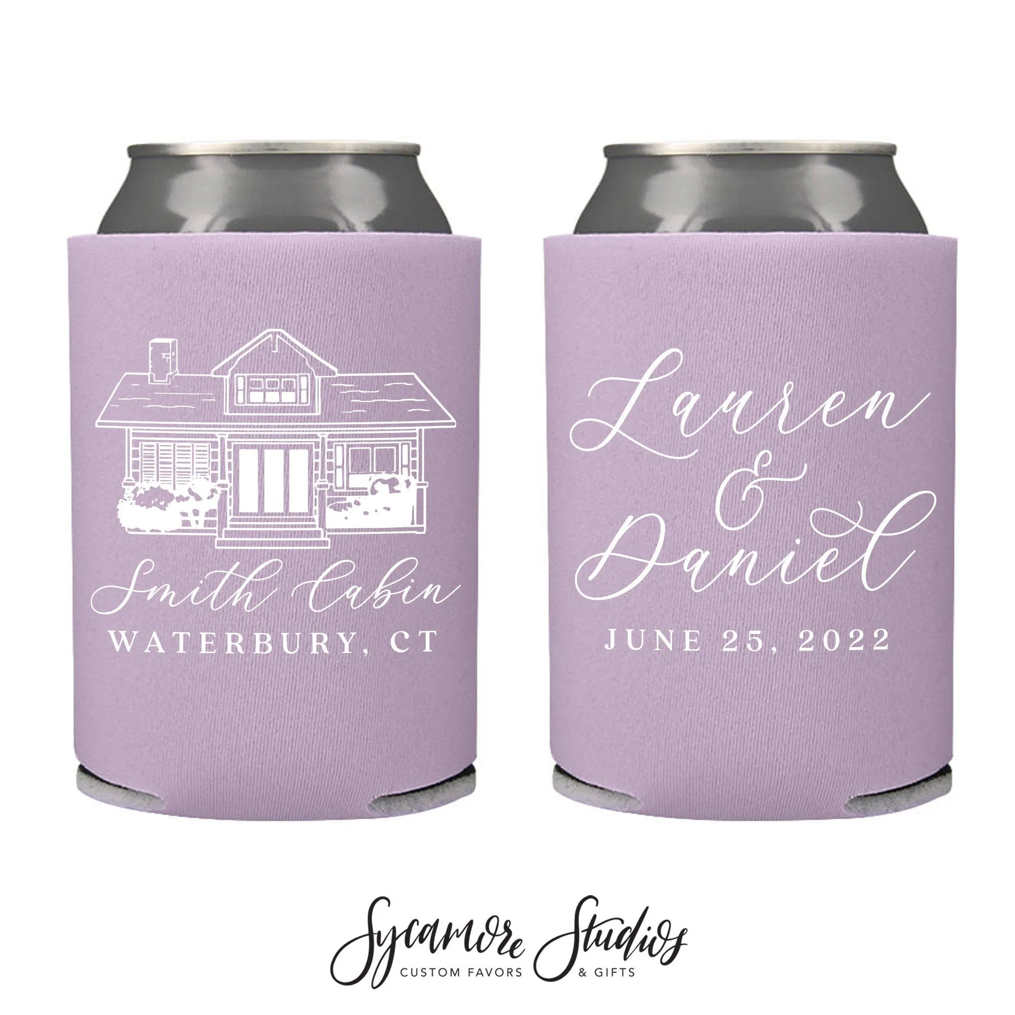Wedding Can Cooler #191R - Custom Venue Illustration