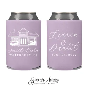 Wedding Can Cooler #191R - Custom Venue Illustration