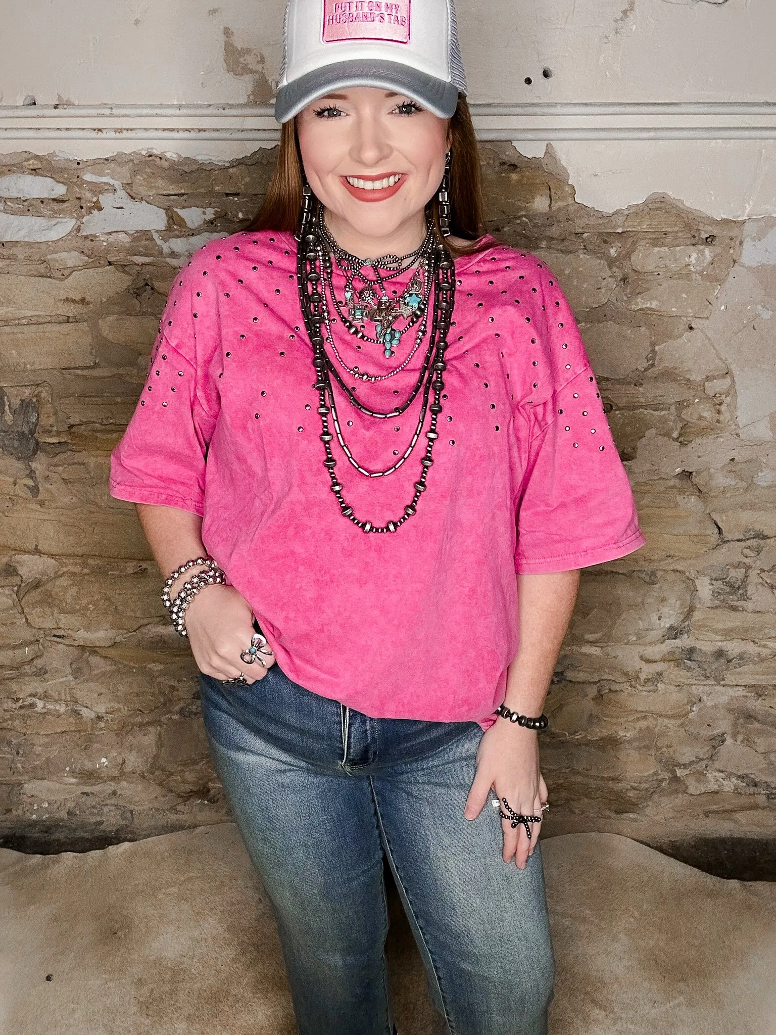 Western Pink Studded Top