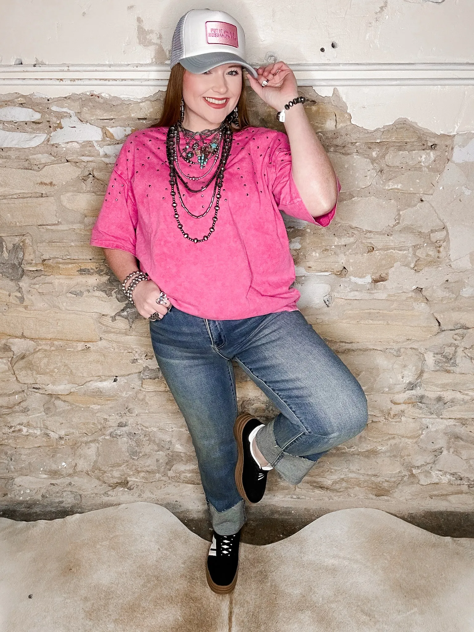 Western Pink Studded Top