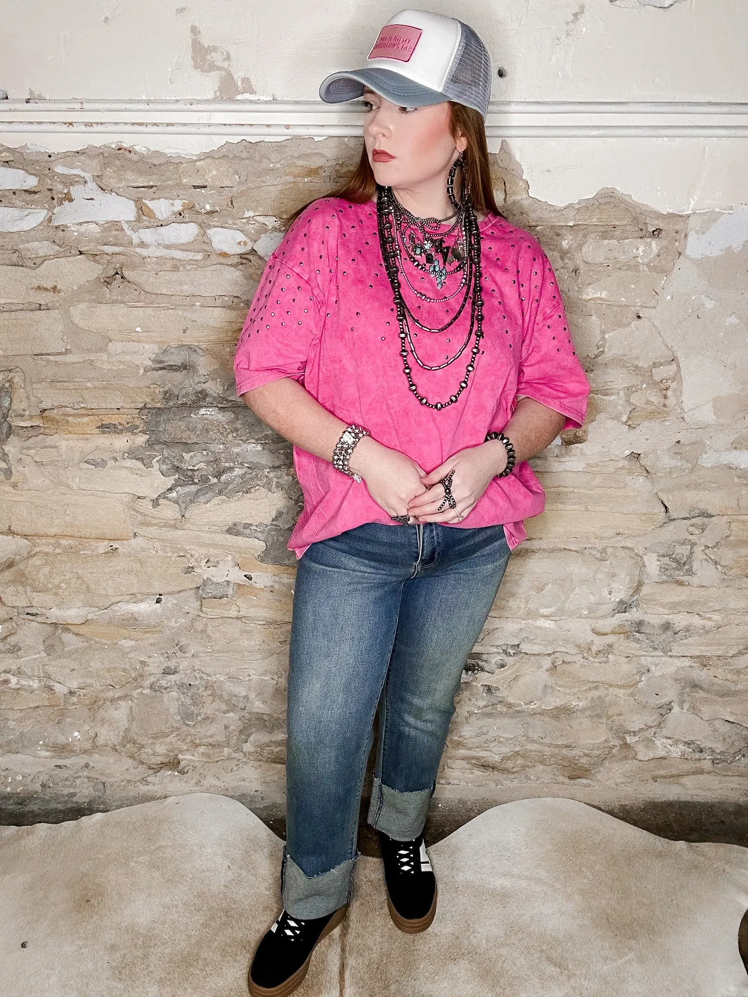 Western Pink Studded Top